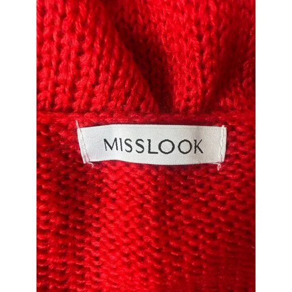 Misslook Womens Red V-Neck Knit Sweater Acrylic Long Sleeve Pullover Size M - Picture 4 of 8